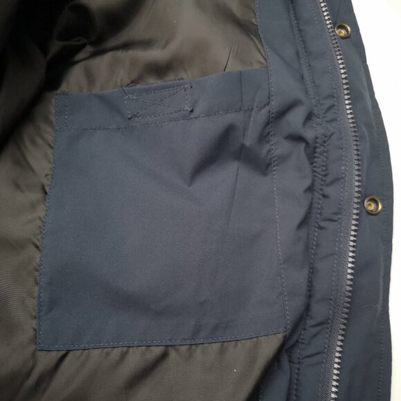 H&M Men's Size Small Navy Lined Puffy Hooded Zipper & Snap Closure Bomber Jacket - Picture 9 of 9
